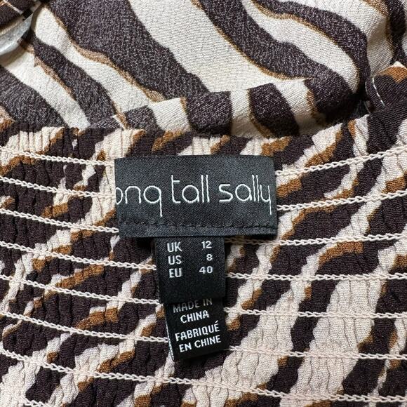 LONG TALL SALLY Cream Brown Zebra Print Patterned Slip Maxi Dress WOmen's Size 8 - Picture 7 of 9